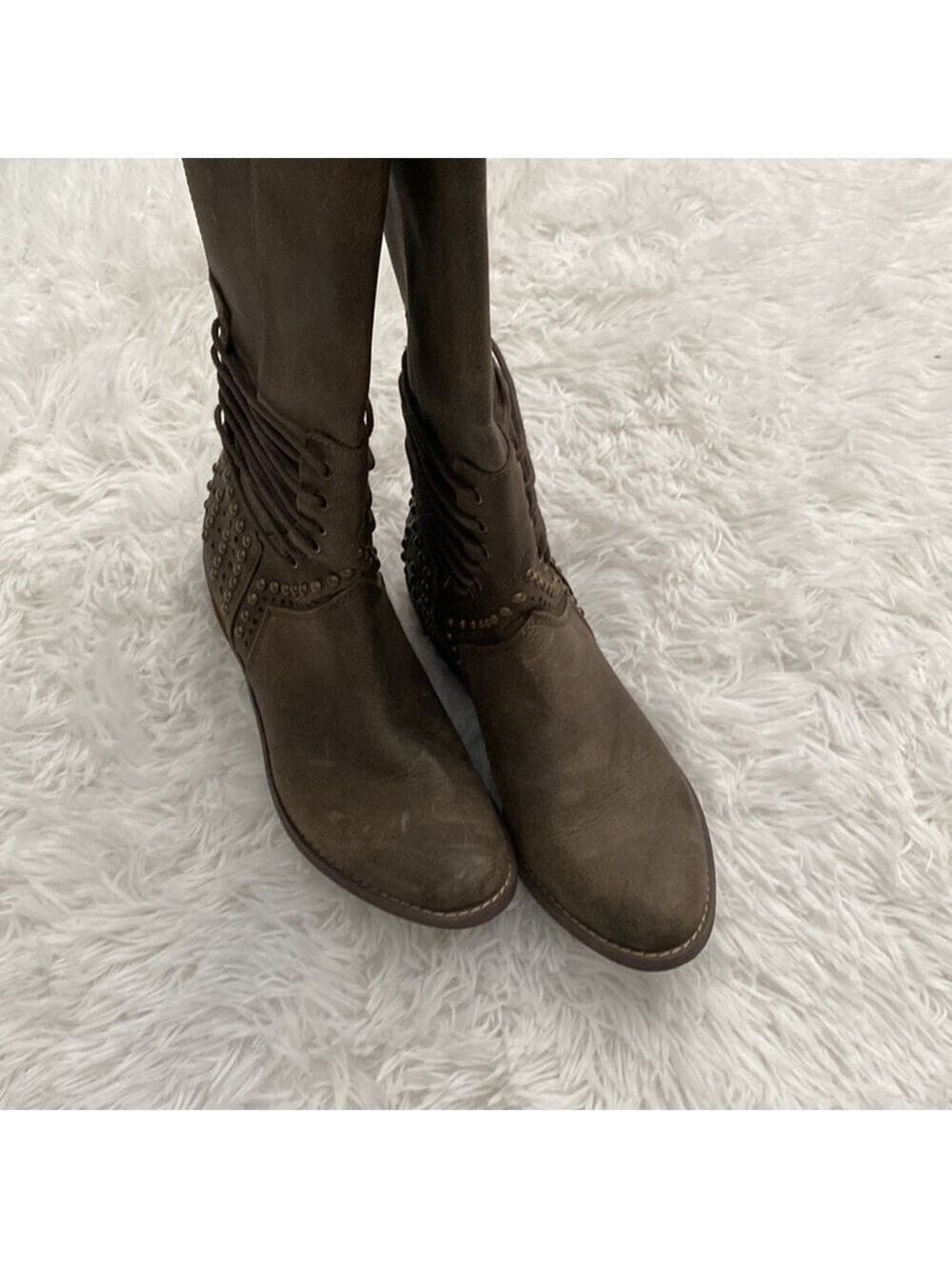 Not Rated weathered brown grommet & stitched riding boot - Picture 3 of 9